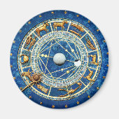 Oude World Celestial Blue Zodiac Astrology Wheel Magneet (Voorkant)