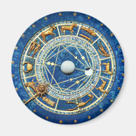 Oude World Celestial Blue Zodiac Astrology Wheel Magneet