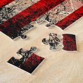Oude Worn Acoustic Guitar/W American Flag Legpuzzel (Zijkant)