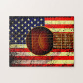 Oude Worn Acoustic Guitar/W American Flag Legpuzzel (Horizontaal)