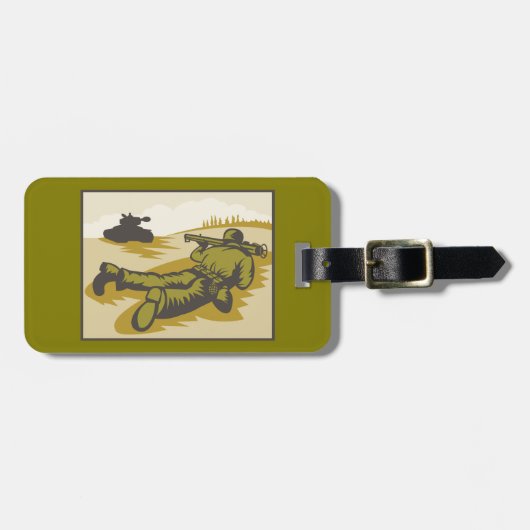 Oude WW2-Bazooka-soldaat en tank Bagagelabel (Voorkant horizontaal)