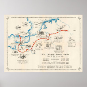 Oude WWII 1104 Engineer Combat Group Route (1945)  Poster