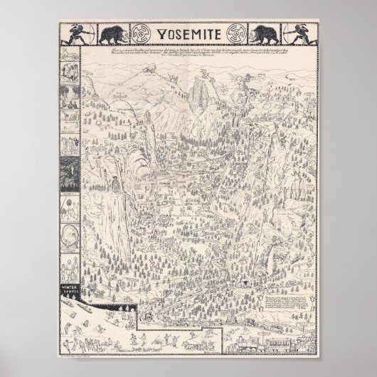 Oude Yosemite Parkkaart 1931 Poster (Voorkant)
