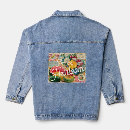 Oude zaadpakket grappig erfstuk tuinman denim jacket (Achterkant)