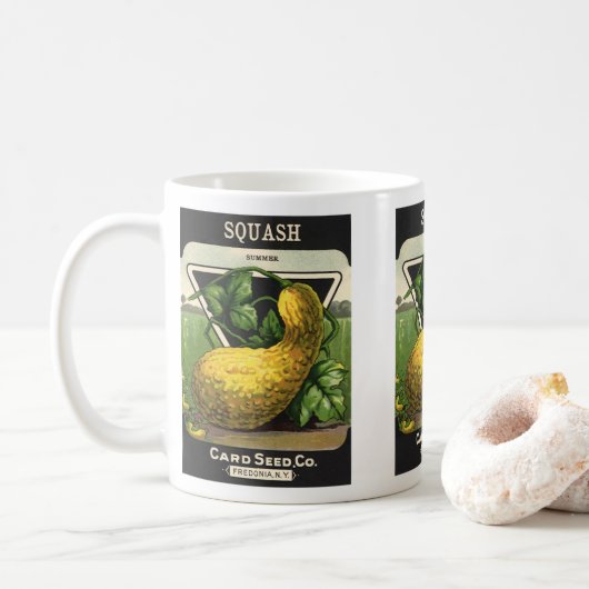 Oude Zaadpakket Label Kunst Gele Zomer Squash Koffiemok (Met donut)