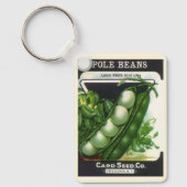 Oude zaadpakket label kunst, stok limabonen sleutelhanger (Voorkant)