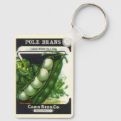 Oude zaadpakket label kunst, stok limabonen sleutelhanger (Achterkant)