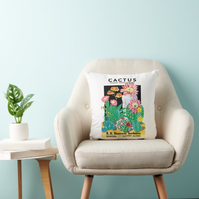 Oude Zaadpakket Label Kunst Woestijn Cactus Plante Kussen (Stoel)