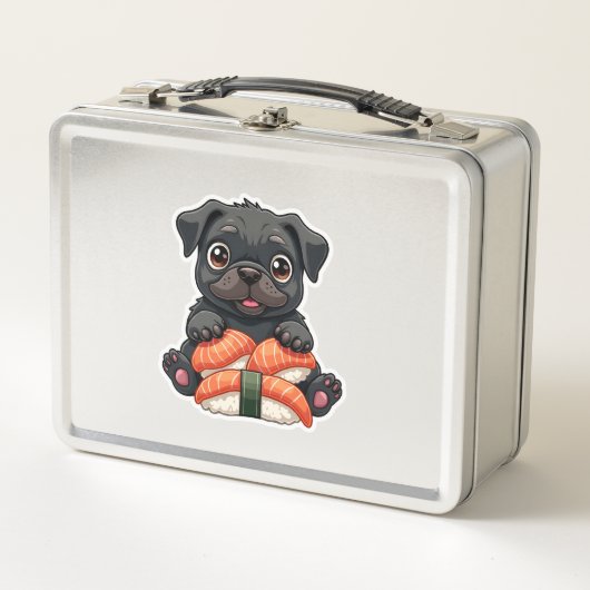 Oude Zachte Zwarte Pug Sushi Cartoon Vector Illust (Voorkant)