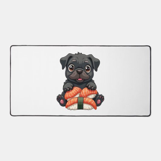Oude Zachte Zwarte Pug Sushi Cartoon Vector Illust Bureaumat (Voorkant)