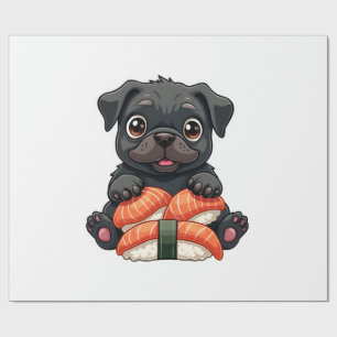 Oude Zachte Zwarte Pug Sushi Cartoon Vector Illust Cadeaupapier