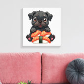 Oude Zachte Zwarte Pug Sushi Cartoon Vector Illust Canvas Afdruk (Insitu (Woonkamer))