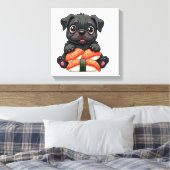 Oude Zachte Zwarte Pug Sushi Cartoon Vector Illust Canvas Afdruk (Insitu (Slaapkamer))