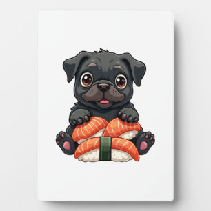 Oude Zachte Zwarte Pug Sushi Cartoon Vector Illust Fotoplaat