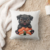 Oude Zachte Zwarte Pug Sushi Cartoon Vector Illust Kussen (Deken)
