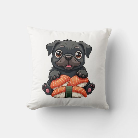 Oude Zachte Zwarte Pug Sushi Cartoon Vector Illust Kussen (Voorkant)