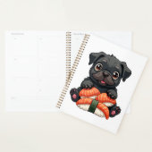 Oude Zachte Zwarte Pug Sushi Cartoon Vector Illust Planner (Display)