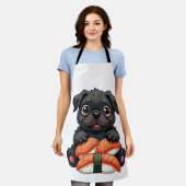 Oude Zachte Zwarte Pug Sushi Cartoon Vector Illust Schort (Gedragen)