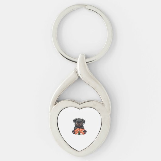 Oude Zachte Zwarte Pug Sushi Cartoon Vector Illust Sleutelhanger (Voorkant)