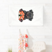 Oude Zachte Zwarte Pug Sushi Cartoon Vector Illust Spandoek (Insitu)