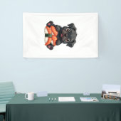 Oude Zachte Zwarte Pug Sushi Cartoon Vector Illust Spandoek (Beurs)