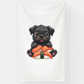 Oude Zachte Zwarte Pug Sushi Cartoon Vector Illust Spandoek (Verticaal)