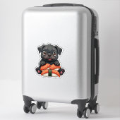 Oude Zachte Zwarte Pug Sushi Cartoon Vector Illust Sticker (Koffer)