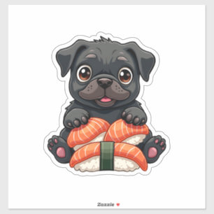 Oude Zachte Zwarte Pug Sushi Cartoon Vector Illust Sticker