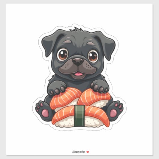 Oude Zachte Zwarte Pug Sushi Cartoon Vector Illust Sticker (Vel)