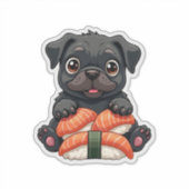 Oude Zachte Zwarte Pug Sushi Cartoon Vector Illust Sticker (Voorkant)