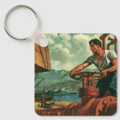 Oude Zakelijke, Olie Tanker Schip met Dock Arbeide Sleutelhanger (Voorkant)
