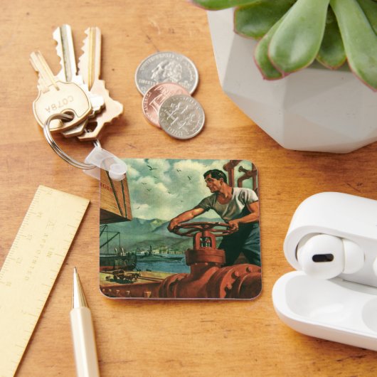 Oude Zakelijke, Olie Tanker Schip met Dock Arbeide Sleutelhanger (Bureau)