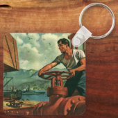 Oude Zakelijke, Olie Tanker Schip met Dock Arbeide Sleutelhanger (Achterkant)