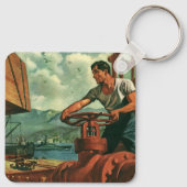 Oude Zakelijke, Olie Tanker Schip met Dock Arbeide Sleutelhanger (Achterkant)