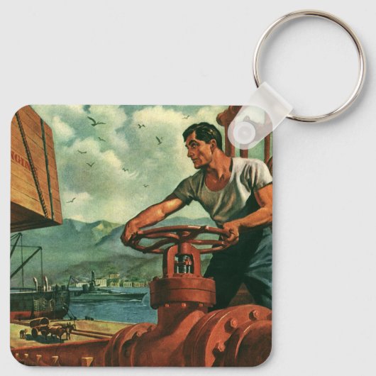 Oude Zakelijke, Olie Tanker Schip met Dock Arbeide Sleutelhanger (Achterkant)