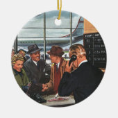 Oude zakelijke scène, mensen bij de ticketbalie va keramisch ornament (Voorkant)