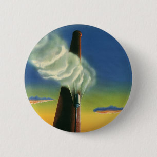 Oude Zakelijke, Stoomfluit Fabriek Zonsopgang Ronde Button 5,7 Cm