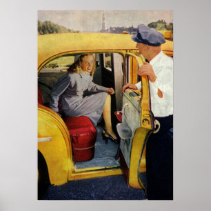 Oude Zakelijke Taxi Chauffeur Vrouwelijke Passagie Poster