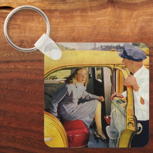 Oude Zakelijke taxi taxichauffeur vrouwelijke pass Sleutelhanger (Voorkant)