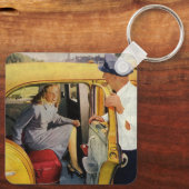 Oude Zakelijke taxi taxichauffeur vrouwelijke pass Sleutelhanger (Achterkant)