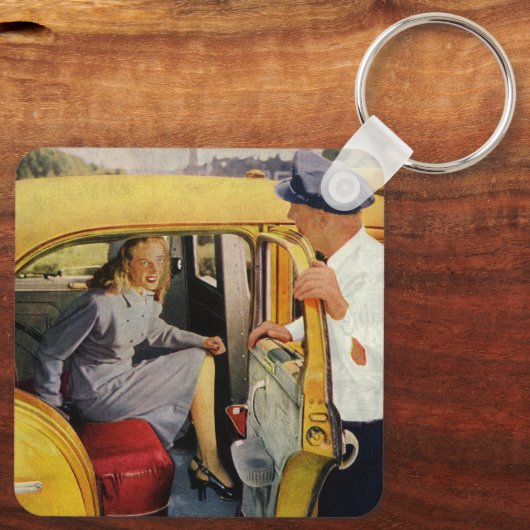 Oude Zakelijke taxi taxichauffeur vrouwelijke pass Sleutelhanger (Achterkant)
