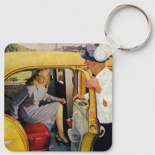 Oude Zakelijke taxi taxichauffeur vrouwelijke pass Sleutelhanger (Achterkant)
