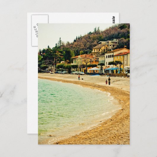 Oude zandige kuststad zeehuizen en bomen briefkaart (Voorkant / Achterkant)