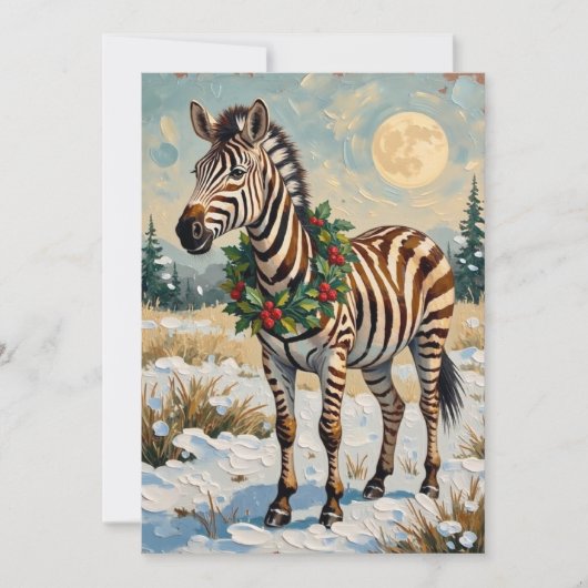 Oude zebra in besneeuwd kerstveld feestdagenkaart (Voorkant)