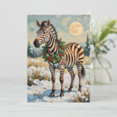 Oude zebra in besneeuwd kerstveld feestdagenkaart (Staand voorkant)