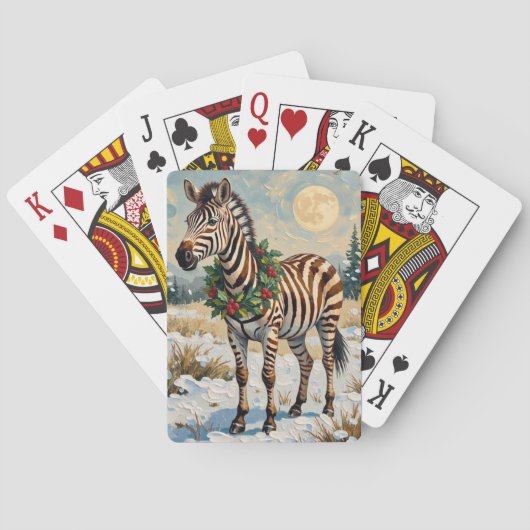 Oude zebra in besneeuwd kerstveld pokerkaarten (Achterkant)