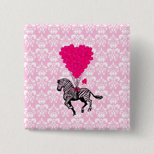 Oude zebra & roze hartballonnen vierkante button 5,1 cm