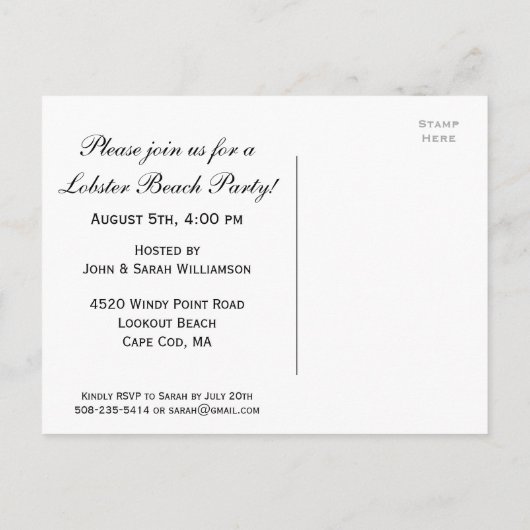Oude Zee Kreeft Bak Strandfeest Uitnodiging Briefkaart (Achterkant)
