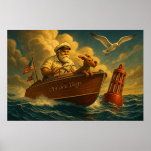 Oude Zeebonken: een zeiler en zijn trouwe hond Poster