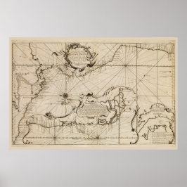Oude zeekaart van de Stille Oceaan Poster